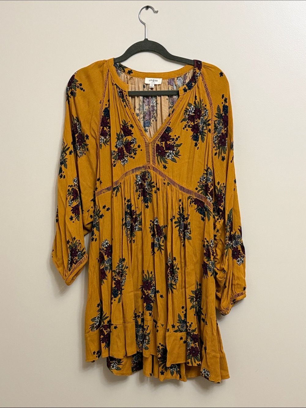 Umgee Mustard Floral Mini Dress